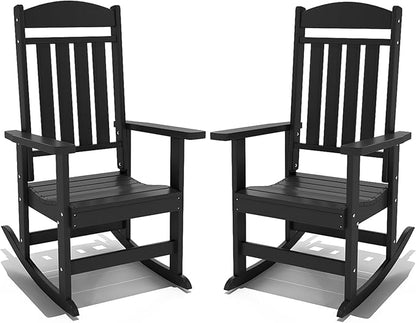 Outdoor Rocking Chairs Set of 2, Oversized High Back Patio Rocking Chairs, All Weather Porch Rocking Chairs for Outside. Black
