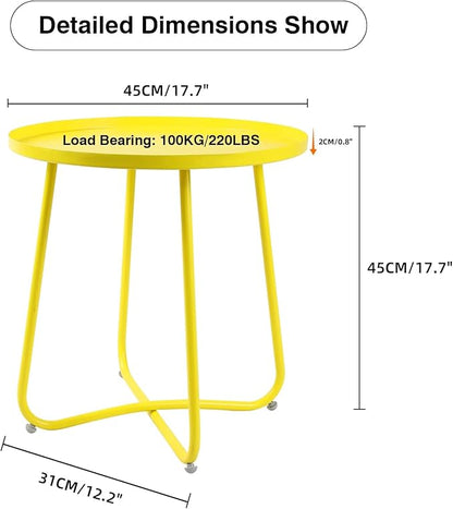 J.M.Deco Outdoor Side Table Set of 2, Small Round Patio Table Weather Resistant Steel, Small Accent End Table for Patio Yard Garden, Balcony, Bedside, Indoor & Outdoor (Yellow)