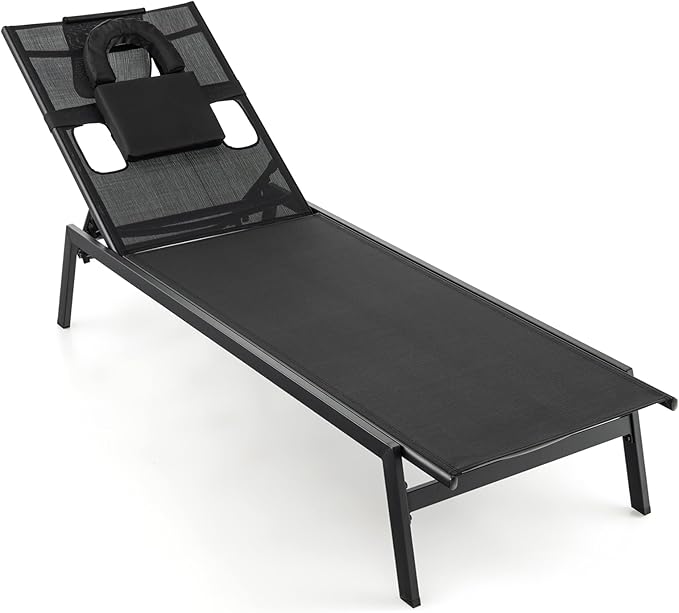Giantex Patio Chaise Lounge Chair - Outdoor Lounge Chaise with Face Hole, Detachable Head Pillows - Photo 1