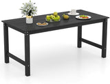 Tangkula HDPE Outdoor Dining Table for 6 Person, 67” Patio Table with Wood-Like Tabletop and Umbrella Hole - Photo 1