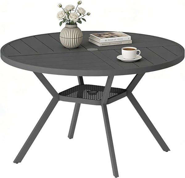 47" Outdoor Patio Table Dining Table, All Weather Metal Round Patio Table with Adjustable Umbrella Hole - Photo 1