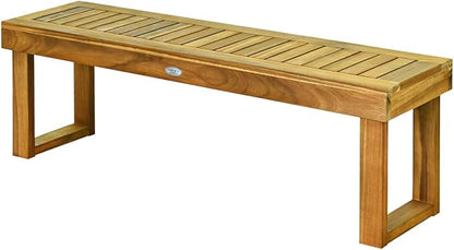 Tangkula 52" Acacia Wood Outdoor Bench, Wood Patio Dining Bench with Slatted Seat, Wooden Backless Garden Bench for Outdoors & Indoors, Outside Bench for Entryway, Deck, Poolside, Yard & Porch