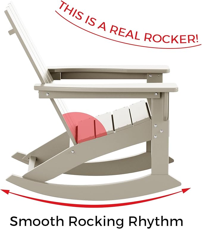 Costaelm Outdoor Adirondack Chair, All Weather Resistant Lawn Chairs Balcony Chair and Fire Pit Chairs, Patio Chair Outdoor Porch Rocking Chair High Back HDPE Poly Lumber, Sand