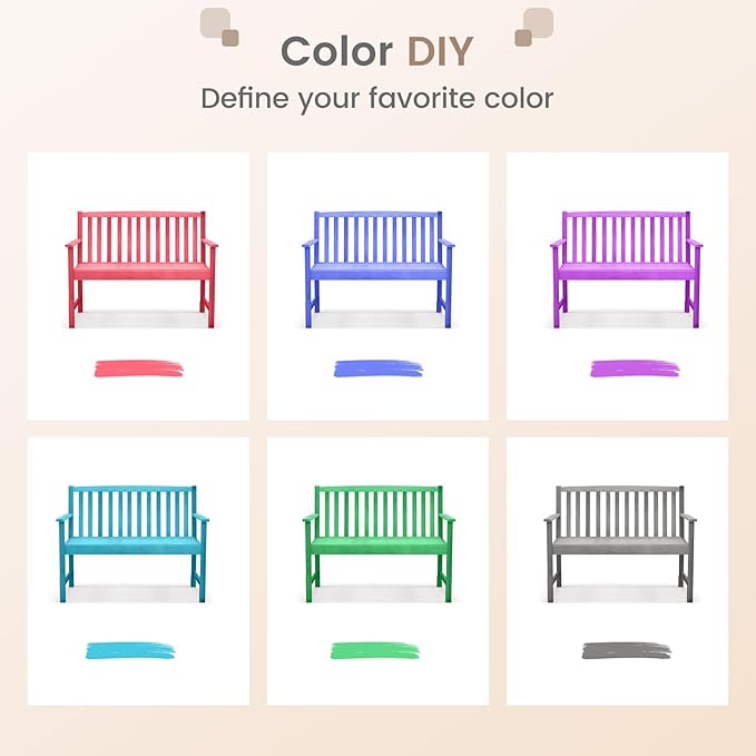 Giantex Outdoor Bench, Wood Patio Bench with Cozy Armrests & Backrest, Slatted Sitting Area, Eucalyptus Wood Frame - Photo 8