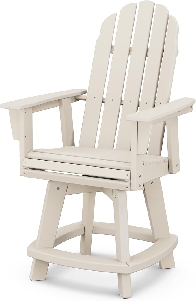 POLYWOOD® Vineyard Curveback Adirondack Swivel Counter Chair in Sand