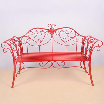 Retro Metal Garden Bench, 2-Seater Loveseat with Curved Backrest & Armrests, Outdoor Patio Chair for Yard, Park, Porch, Backyard - Max Weight 250kg (Red)