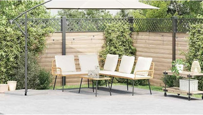 Outdoor Patio Sofa Brown PE Rattan Small Couch 90.9x68.1x30.7 in Metal Frame with Bench Cushion Modern L-Shaped Garden Furniture for Garden Balcony Deck