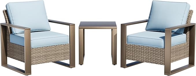Outdoor Wicker Metal Chairs Set of 2 with Matching Side Table - 3 Pieces Patio Bistro Set with Removable Olefin Fabric - Photo 1