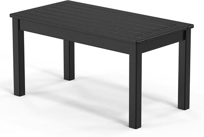 VINGLI Outdoor Coffee Table, HDPE Patio Coffee Table for Outside, All-Weather Rectangle Coffee Table for Deck, Garden, Balcony, Porch, Indoor & Outdoor Use (Black)