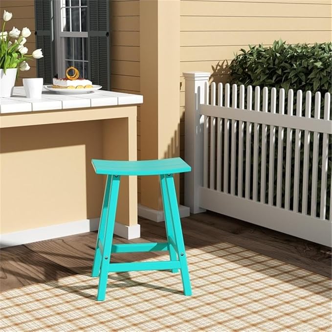 Costaelm 24" Height Outdoor Bar Stools, All-Weather Bar Stools, Adirondack Poly Patio Bar Stool for Patio, Deck, Kitchen Counter and Garden, Turquoise