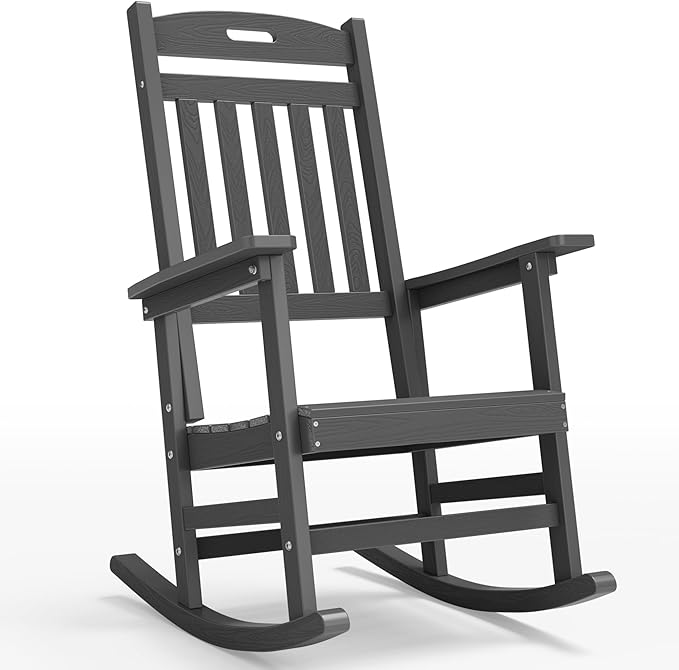 YEFU Outdoor Rocking Chair Porch: Plastic Rocking Chairs for Outside, Weather Resistant for Patio, Easy to Assemble, Safe&Comfortable, Grey