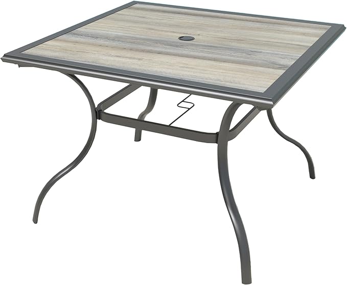 37" Squre PVC Patio Dining Table with Umbrella Hole for Backyard Bistro Outdoor Furniture - Black