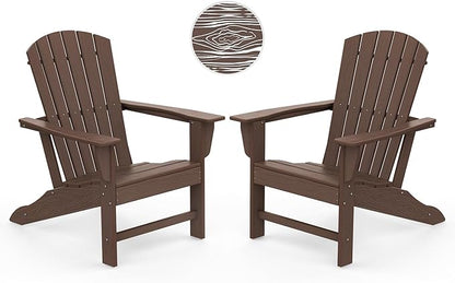 IVY&LANE Adirondack Chairs Set of 2 | Wood Grain HDPE Plastic | Outdoor Fire Pit Chairs | Oversized | All-Weather | Dark Brown | for Outside Deck Backyard Patio Poolside Porch Lawn