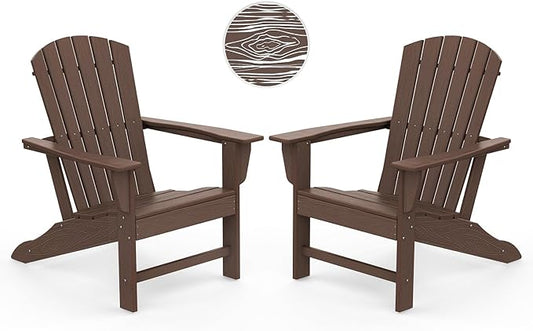IVY&LANE Adirondack Chairs Set of 2 | Wood Grain HDPE Plastic | Outdoor Fire Pit Chairs | Oversized | All-Weather | Dark Brown | for Outside Deck Backyard Patio Poolside Porch Lawn