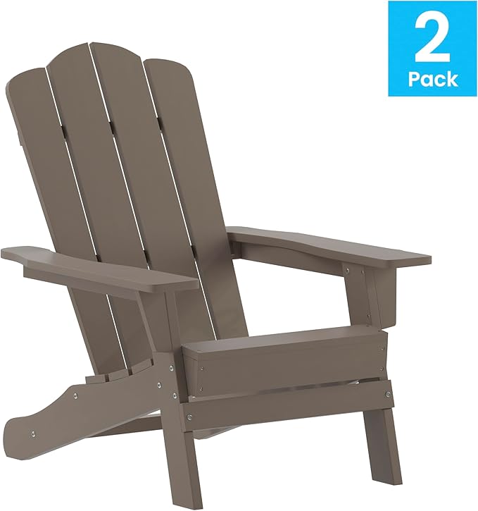 Flash Furniture Newport Adirondack Chairs with Cup Holders, Weather Resistant Poly Resin Adirondack Chairs, Set of 2 - Photo 4
