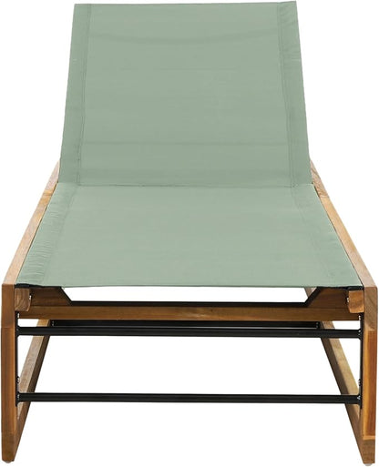Christopher Knight Home Tristz Patio Chaise Lounge Chair Outdoor, Acacia Wood Sunbathing Pool Lounger with Breathable Mesh Seat, Adjustable Backrest Reclining Chair, Single Lounger, Teak+Mint Green