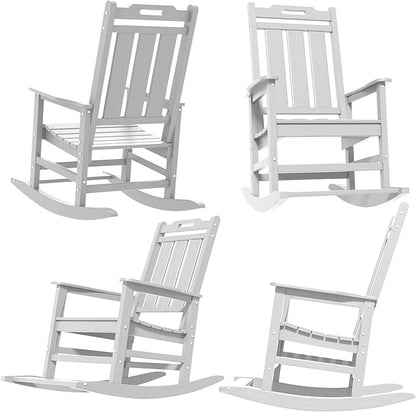 Rocking Chair, Outdoor Rocking Chair for Adults, HDPE Outdoor Chairs with Footboard, All Weather Resistant Porch Rocker, White