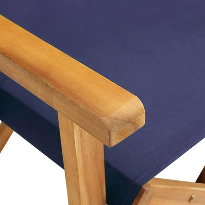 Garden Bench, Stylish Folding Chair, Solid Acacia Wood, Blue Polyester Fabric for Outdoor Terrace, Bar, Dining, Leisure