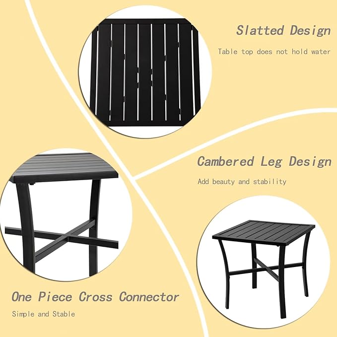 Outdoor Steel Side Table End Table for Patio, Backyard, Pool, Indoor Companion, Easy Maintenance and Weather Resistant, Black