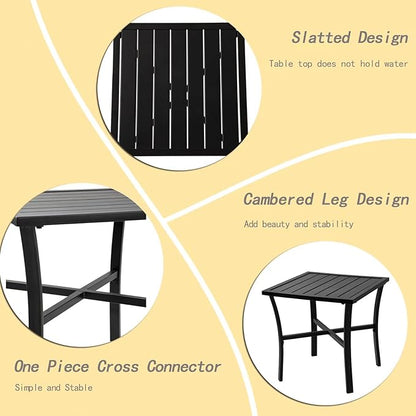 Outdoor Steel Side Table End Table for Patio, Backyard, Pool, Indoor Companion, Easy Maintenance and Weather Resistant, Black