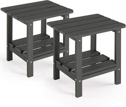 Adirondack Outdoor Side Table Set of 2, 2-Tier Small Patio End Table, Weather Resistant HDPE Outdoor End Tables for Garden, Lawn, Pool, Beach, Porch, Deck, Backyard - Square, Dark Gray