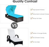 COSTWAY Patio Rattan Lounge Chair Chaise Cushioned Top Canopy Adjustable Turquoise - Photo 8