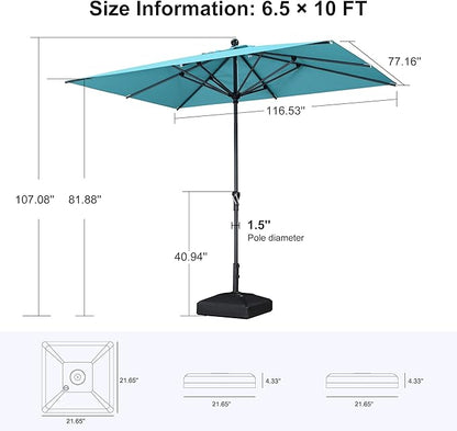 PURPLE LEAF Patio Chaise Lounge with 10' x 6.5' Tilt Umbrella Outdoor Lounge Chair Beach Pool Sunbathing Lawn Lounger, Base and Side Table Included, Turquoise Blue
