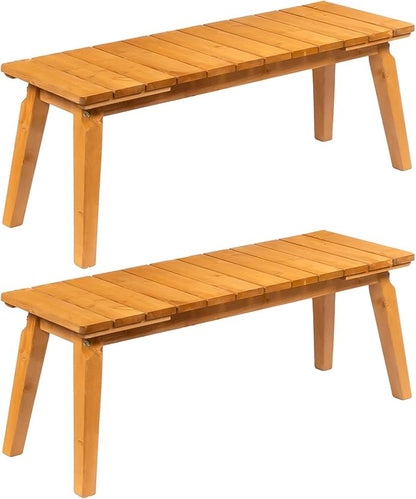 VINGLI Outdoor Wooden Bench, 45” 2-Person Backless Dining Bench, Weatherproof Outdoor Patio Bench for Porch Entryway Garden (2, Teak)