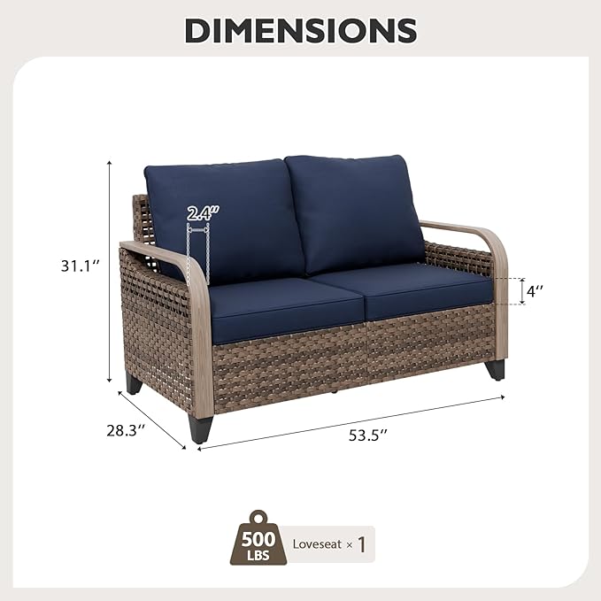 EAGLE PEAK Wicker Outdoor Patio Sofa Modern Rattan Patio Furniture Loveseat for Backyard Deck Porch Balcony - Photo 2