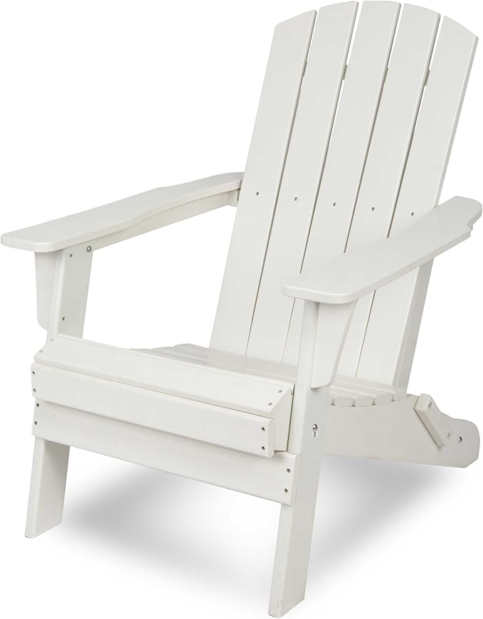 Shine Company Seaside Outdoor Weatherproof Folding Adirondack Chair, White