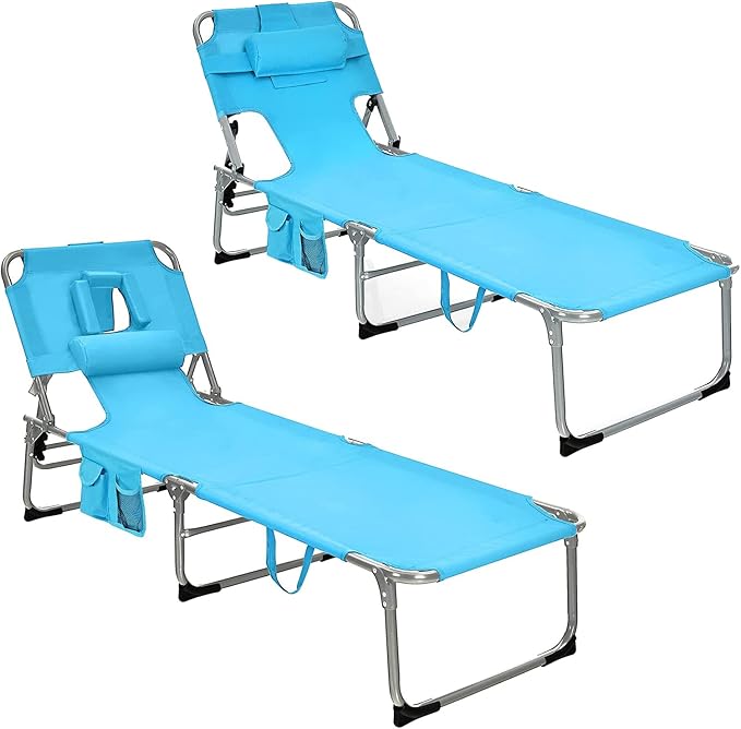 Goplus Tanning Chair with Face Hole, Foldable Adjustable Beach Chaise Lounger w/Arm Hole - Photo 1