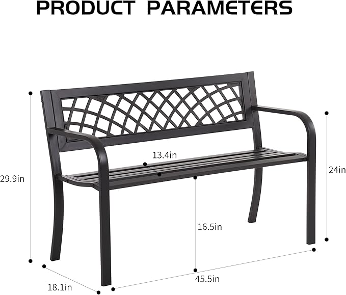PayLessHere Garden Bench Outdoor Metal Park Benches Cast-Iron Patio Bench with Mesh Pattern Plastic Backrest Armrests for Patio Park Lawn Yard,Black