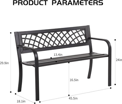 PayLessHere Garden Bench Outdoor Metal Park Benches Cast-Iron Patio Bench with Mesh Pattern Plastic Backrest Armrests for Patio Park Lawn Yard,Black