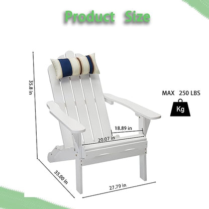 White Adirondack Chair Outdoor Patio Folding Lounge Wood Outside Deck, Porch, Lawn, Pool, Yard, Garden, Fire Pit, Heavy Duty