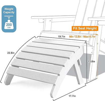 MXIMU Folding Adirondack Ottoman Set of 2: HIPS Plastic Outdoor Footrest Easy Assembly - All Weather Foot Rest Foot Stool for Adirondack Chair Use in Patio Garden Backyard Pool (White)