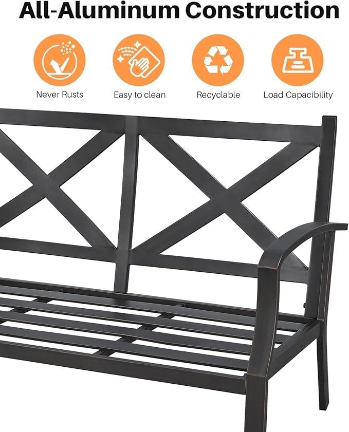 3-Seater Outdoor Patio Couch, Never-Rust Aluminum Outdoor Sofa, Spacious Patio Sofa Couch with Thick Cushion, 3 Seats Outdoor Club Sofa Patio Furniture Sofa for Backyard, Garden, Dark Bronze