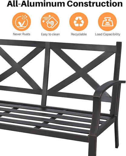 3-Seater Outdoor Patio Couch, Never-Rust Aluminum Outdoor Sofa, Spacious Patio Sofa Couch with Thick Cushion, 3 Seats Outdoor Club Sofa Patio Furniture Sofa for Backyard, Garden, Dark Bronze