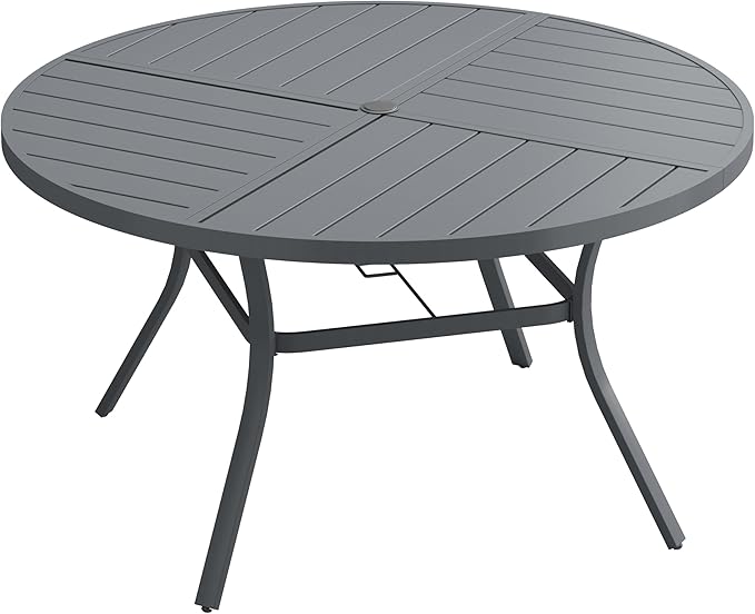 VICLLAX 53" Round Patio Dining Table for 6-8, All Weather Metal Outdoor Table with 1.57" Umbrella Hole and Surdy Frame for Garden Lawn Deck, Sandshell