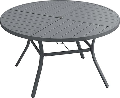 VICLLAX 53" Round Patio Dining Table for 6-8, All Weather Metal Outdoor Table with 1.57" Umbrella Hole and Surdy Frame for Garden Lawn Deck, Sandshell