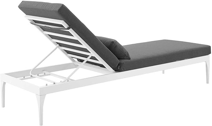 Modway Perspective Aluminum Outdoor Patio Chaise with Cushions, Lounge Chair, White Charcoal - Photo 3