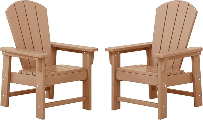 WestinTrends Malibu Kids Outdoor Adirondack Plastic Patio Chair (Set of 2), Teak