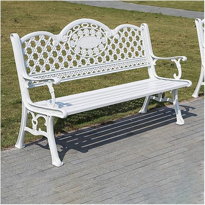 Outdoor Bench Chair Cast Aluminum Park Bench Large All Weather Metal Garden Bench for Backyard Porch Lawn (155cm White Bench)