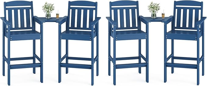 Soohow Tall Adirondack Chairs Set of 4, HDPE Adirondack Bar Stools with Connecting Tray, Bar Height Adirondack Chair Patio Barstool, Ideal All Weather Tall Patio Chair for Balcony, Poolside, Backyard