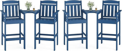 Soohow Tall Adirondack Chairs Set of 4, HDPE Adirondack Bar Stools with Connecting Tray, Bar Height Adirondack Chair Patio Barstool, Ideal All Weather Tall Patio Chair for Balcony, Poolside, Backyard
