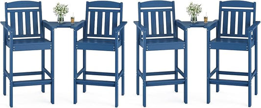 Soohow Tall Adirondack Chairs Set of 4, HDPE Adirondack Bar Stools with Connecting Tray, Bar Height Adirondack Chair Patio Barstool, Ideal All Weather Tall Patio Chair for Balcony, Poolside, Backyard
