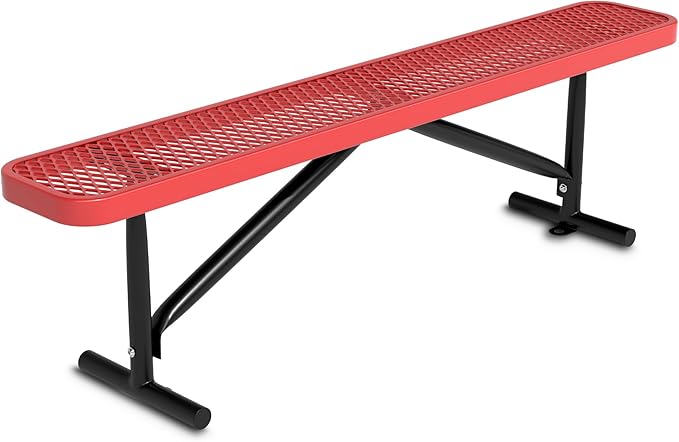 Outdoor Garden Benches, 6 ft Steel Picnic Bench Porch Chair Furniture Patio Seating, Commercial Expanded Metal Mesh Bench for Outside, Lawn, Backyard, Park, Deck, Garden, Patio, School (Red, 6FT)