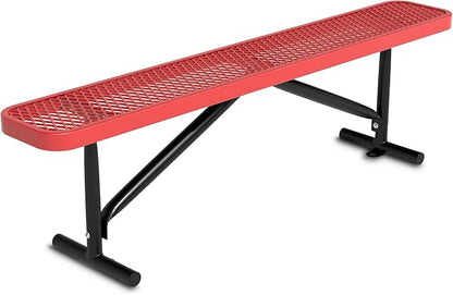 Outdoor Garden Benches, 6 ft Steel Picnic Bench Porch Chair Furniture Patio Seating, Commercial Expanded Metal Mesh Bench for Outside, Lawn, Backyard, Park, Deck, Garden, Patio, School (Red, 6FT)