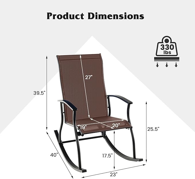 Giantex Outdoor Rocking Chair Set of 2 - Patio Rocking Chairs w/Breathable Backrest, Sturdy Metal Frame & Safe Ergonomic Design, Cozy Fabric Rocker for Backyard, Poolside, 330 lbs, Brown