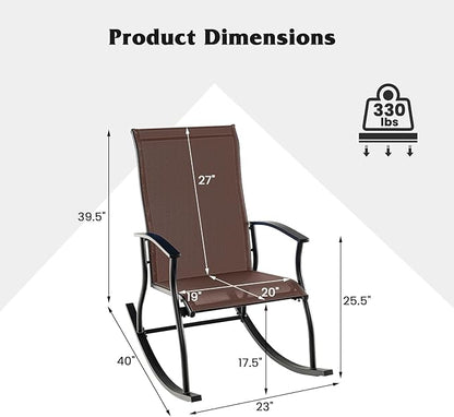 Giantex Outdoor Rocking Chair Set of 2 - Patio Rocking Chairs w/Breathable Backrest, Sturdy Metal Frame & Safe Ergonomic Design, Cozy Fabric Rocker for Backyard, Poolside, 330 lbs, Brown
