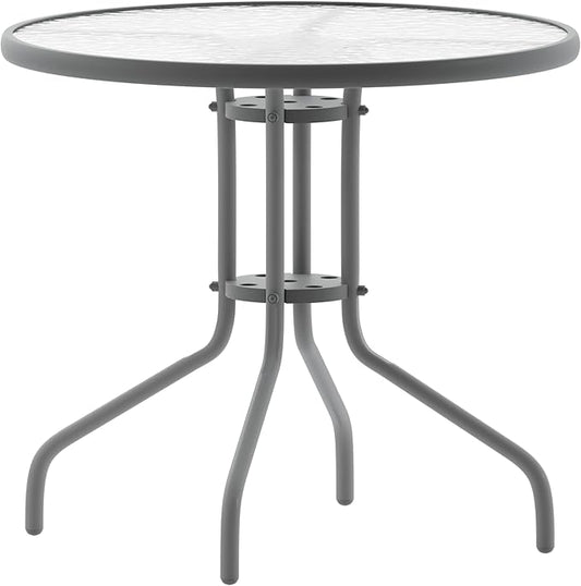 Flash Furniture Bellamy 31.5'' Round Indoor/Outdoor Tempered Glass Metal Frame Side Table, Silver